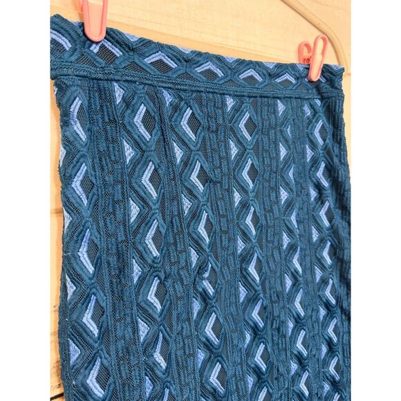 By Anthropologie Sz 10 Pencil Skirt Blue Woven Boho Chic Midi - Picture 8 of 8